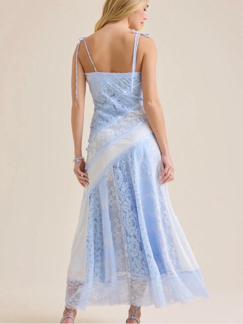 Altar'd State Pale Blue Lace Maxi Dress with White Insets - Picture 3 of 6